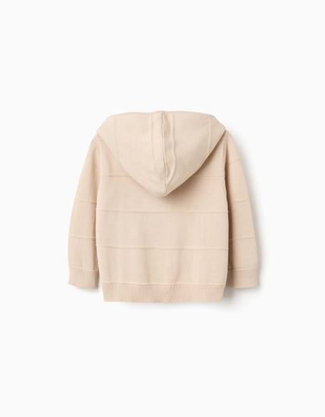 Gilet en maille à capuche et lignes en relief Beige clair+Marrón 2 - vertbaudet enfant 