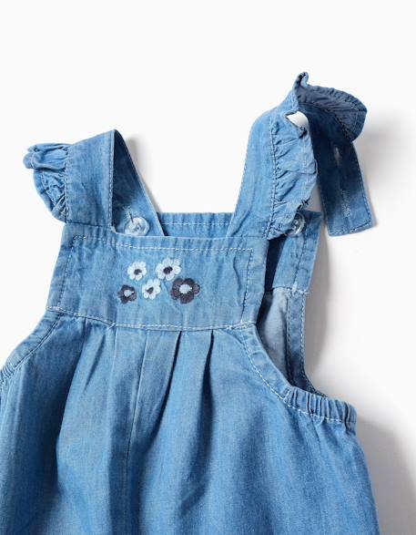Combinaison en jean avec fleurs brodées Bleu 3 - vertbaudet enfant 