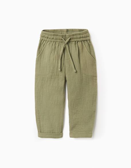 Pantalon baggy en gaze de coton Vert foncé 1 - vertbaudet enfant 