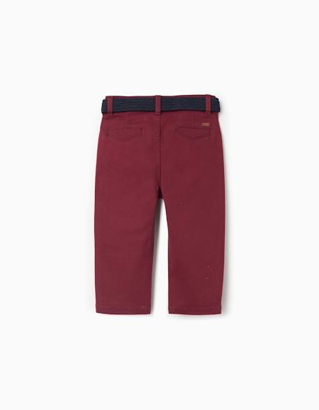 Pantalon chino slim en sergé avec ceinture Bleu+Rouge foncé 6 - vertbaudet enfant 