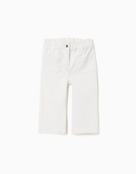 Pantalon en sergé à jambe large et taille paperbag Blanc 1 - vertbaudet enfant 