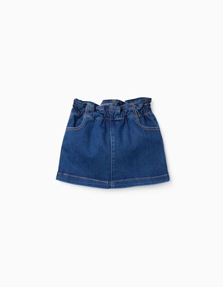 Jupe en jean avec taille paperbag et poches Bleu 1 - vertbaudet enfant 