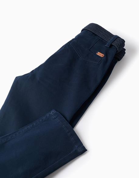 Pantalon chino slim en sergé avec ceinture Beige clair+Bleu foncé 8 - vertbaudet enfant 