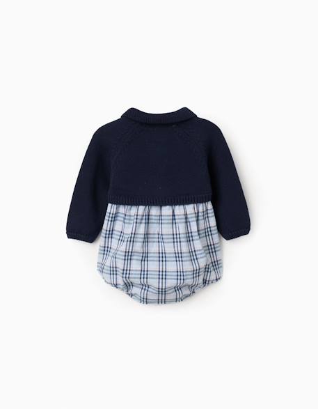 Combinaison bi-matière en coton et à carreaux b&s Bleu foncé 2 - vertbaudet enfant 