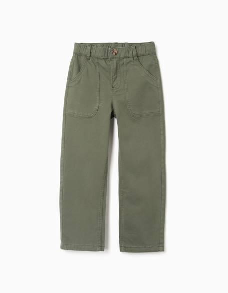 Pantalon baggy en sergé avec poches Vert foncé 1 - vertbaudet enfant 