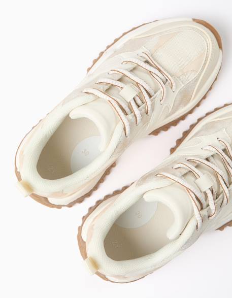 Baskets bi-matière à lacets et semelle épaisse Blanc 3 - vertbaudet enfant 