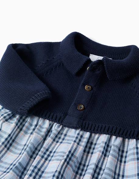 Combinaison bi-matière en coton et à carreaux b&s Bleu foncé 3 - vertbaudet enfant 