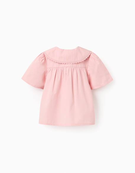 Chemisier en popeline à manches courtes et col maxi Rose clair 2 - vertbaudet enfant 