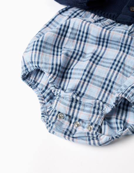Combinaison bi-matière en coton et à carreaux b&s Bleu foncé 4 - vertbaudet enfant 