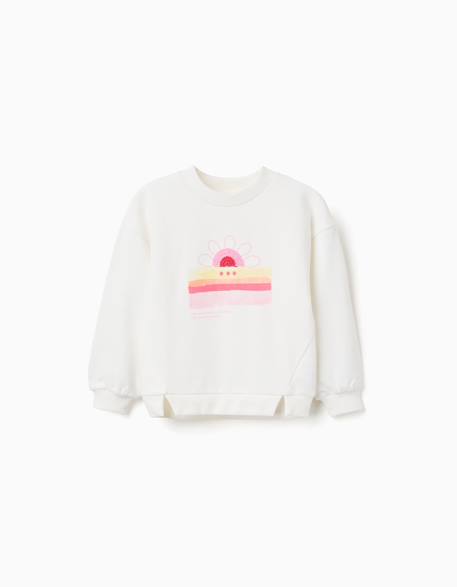 Sweat en coton avec imprimé floral à l'avant Beige clair 2 - vertbaudet enfant 