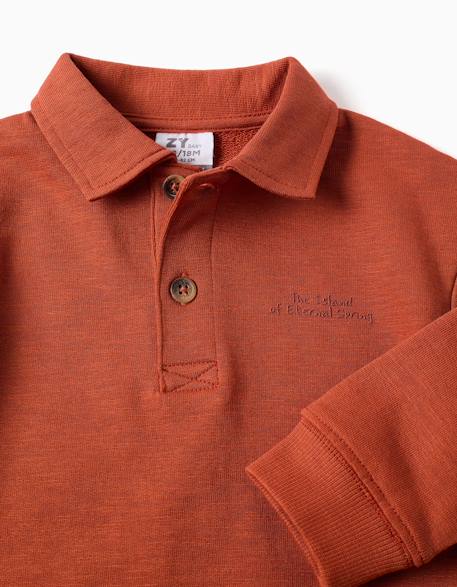 Sweat en coton à col polo et imprimé Orange 3 - vertbaudet enfant 