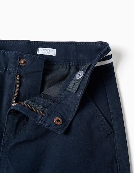 Pantalon chino slim en sergé avec bande rayée Beige clair+Bleu 7 - vertbaudet enfant 