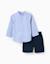 Ensemble chemise rayée à manches longues et short en coton Bleu 1 - vertbaudet enfant 