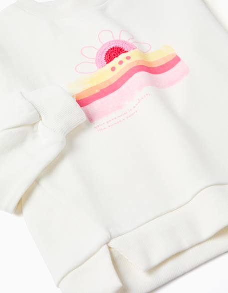 Sweat en coton avec imprimé floral à l'avant Beige clair 4 - vertbaudet enfant 