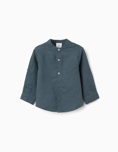 Bébé-Chemise à manches longues en lin et coton avec col mao