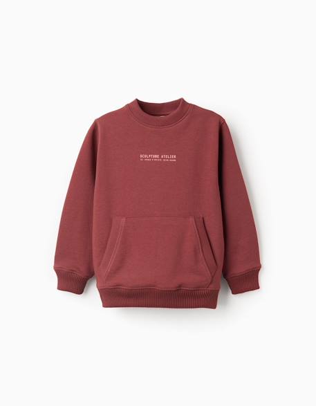 Sweat en coton avec imprimé en relief et poche Marrón 1 - vertbaudet enfant 