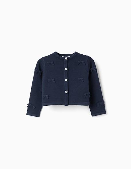 Cardigan en maille court avec nœuds Bleu 1 - vertbaudet enfant 