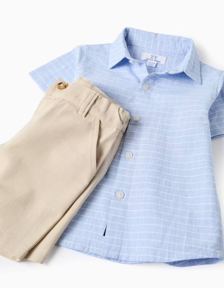Ensemble chemise à manches courtes et short en coton Beige clair 3 - vertbaudet enfant 