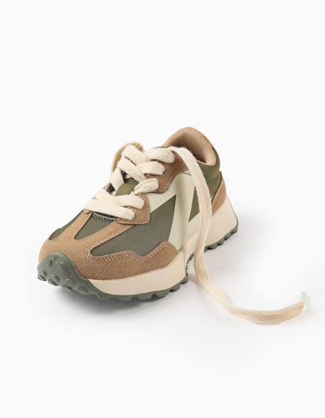 Baskets bi-matière à lacets superlight runner Vert foncé 4 - vertbaudet enfant 