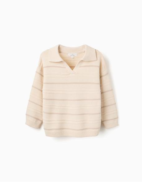 Pull en maille de coton à col polo Blanc 2 - vertbaudet enfant 