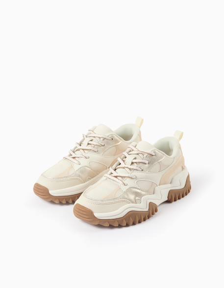 Baskets bi-matière à lacets et semelle épaisse Blanc 2 - vertbaudet enfant 