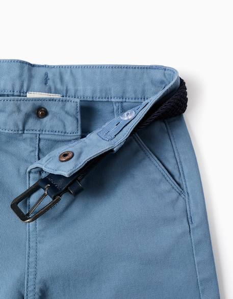 Pantalon chino slim en sergé avec ceinture Bleu+Rouge foncé 3 - vertbaudet enfant 