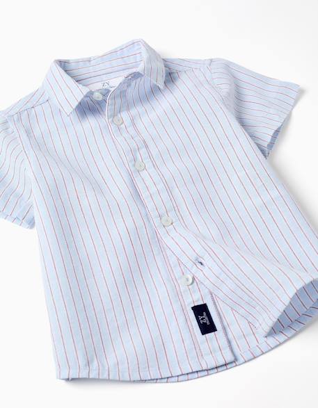 Chemise en coton à manches courtes et rayures Rouge foncé 3 - vertbaudet enfant 