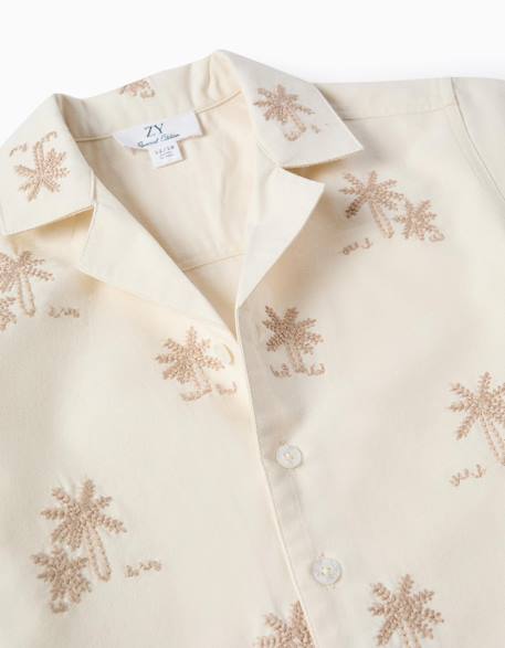 Chemise en coton avec palmiers brodés Blanc 3 - vertbaudet enfant 