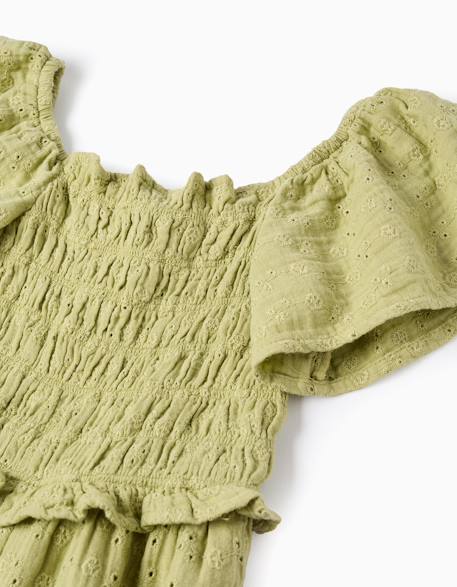 Combinaison en coton à jambe large et broderie anglaise Beige clair+Vert clair 7 - vertbaudet enfant 