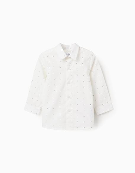 Chemise en popeline à manches longues et motif Blanc 1 - vertbaudet enfant 