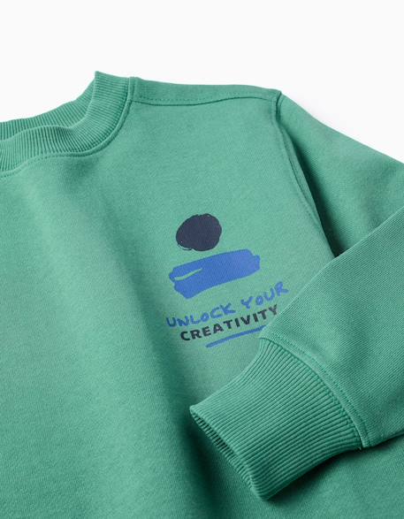 Sweat en coton avec imprimé unlock your creativity Vert 3 - vertbaudet enfant 