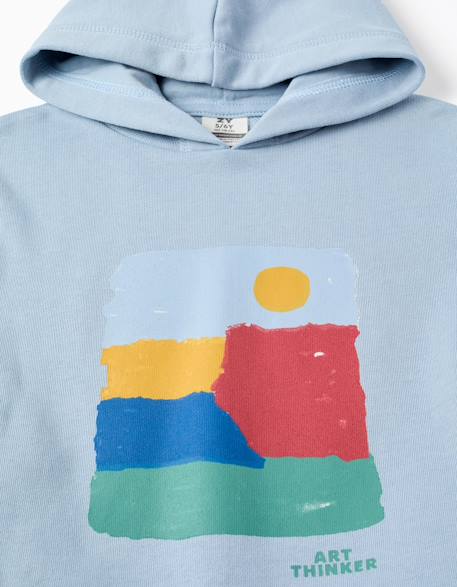 Sweat en coton à capuche et imprimé art thinker Bleu clair 3 - vertbaudet enfant 