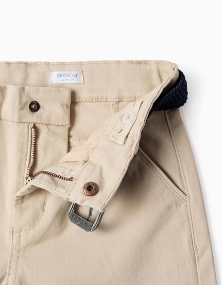 Pantalon chino slim en sergé avec ceinture Beige clair+Bleu foncé 3 - vertbaudet enfant 