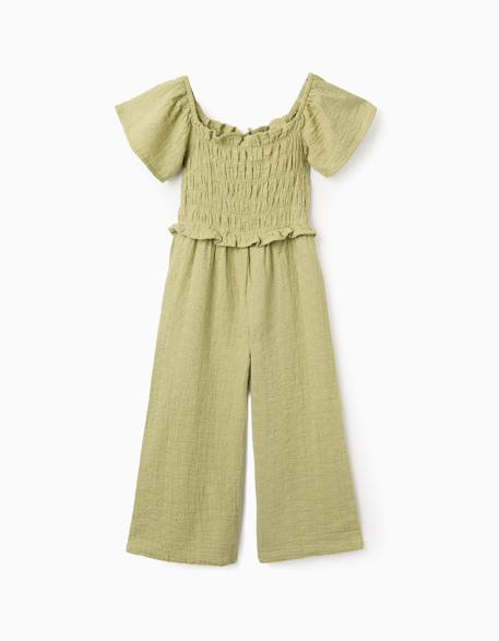 Combinaison en coton à jambe large et broderie anglaise Beige clair+Vert clair 6 - vertbaudet enfant 