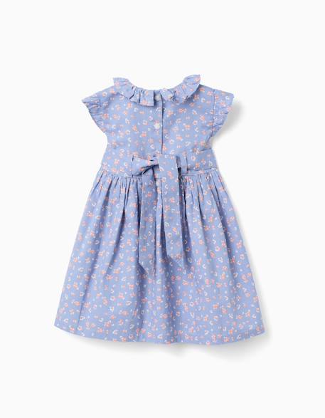 Robe en popeline à motif floral et volants Blanc+Bleu clair 5 - vertbaudet enfant 