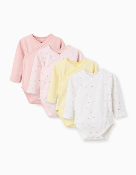 Bébé-Lot 4 bodys croisés unis/à fleurs