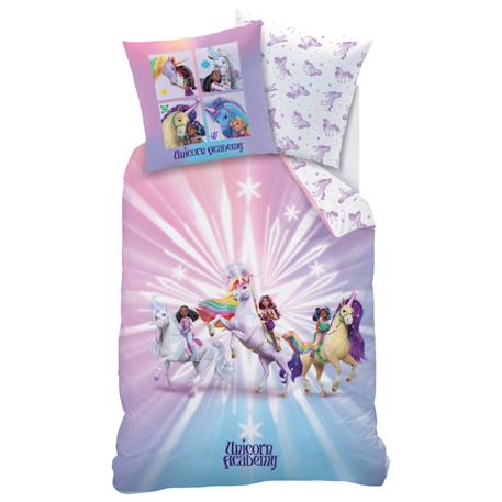 Parure de lit imprimée, l'école des licornes, unicorn academy stars Violet 3 - vertbaudet enfant 