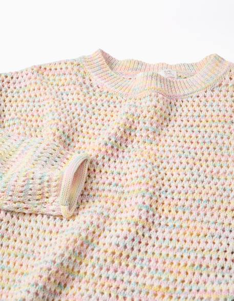 Pull en maille de coton à volants Beige clair 4 - vertbaudet enfant 