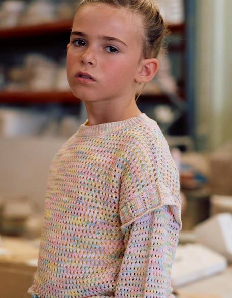 Pull en maille de coton à volants Beige clair 1 - vertbaudet enfant 
