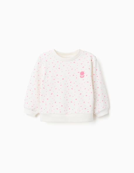 Sweat en coton à motif floral Beige clair 1 - vertbaudet enfant 
