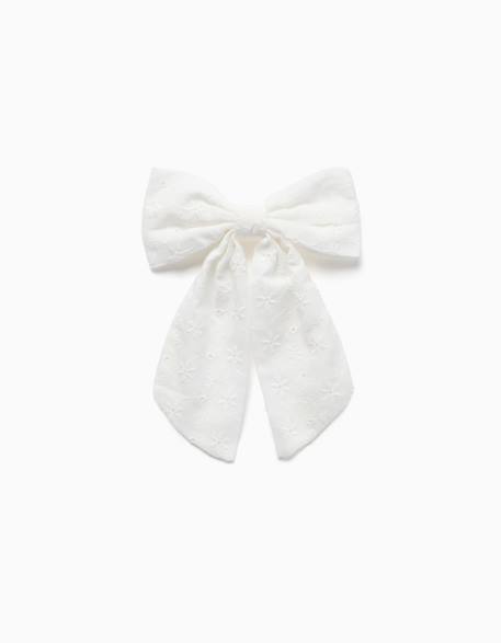 Fille-Accessoires-Elastiques, barrettes et bandeau-Barrette à nœud en broderie anglaise