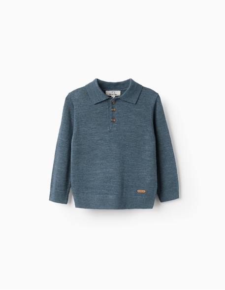 Pull en maille à col polo Bleu foncé 1 - vertbaudet enfant 