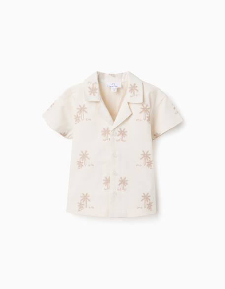Chemise en coton avec palmiers brodés Blanc 1 - vertbaudet enfant 