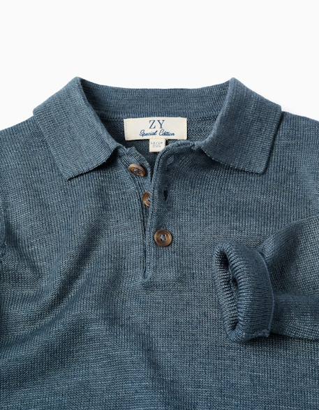 Pull en maille à col polo Bleu foncé 3 - vertbaudet enfant 