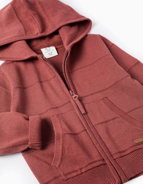 Gilet en maille à capuche et lignes en relief Beige clair+Marrón 7 - vertbaudet enfant 