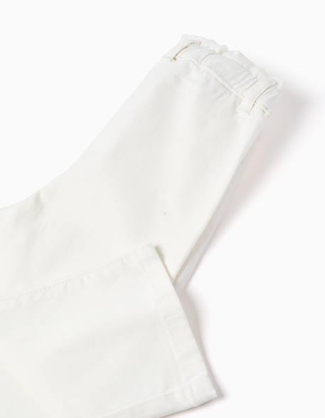 Pantalon en sergé à jambe large et taille paperbag Blanc 3 - vertbaudet enfant 