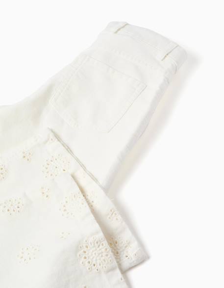 Pantalon large en sergé avec broderie anglaise Beige clair 4 - vertbaudet enfant 