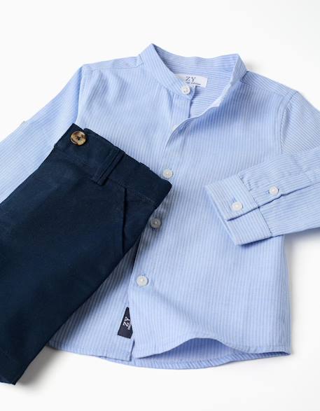 Ensemble chemise rayée à manches longues et short en coton Bleu 3 - vertbaudet enfant 