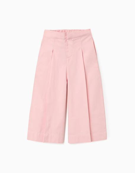 Pantalon large en popeline à plis Rose clair 1 - vertbaudet enfant 