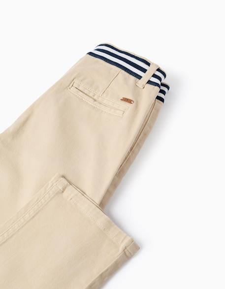 Pantalon chino slim en sergé avec bande rayée Beige clair+Bleu 4 - vertbaudet enfant 